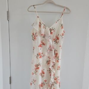 Slip Dress - Cream with Coral Rose Print